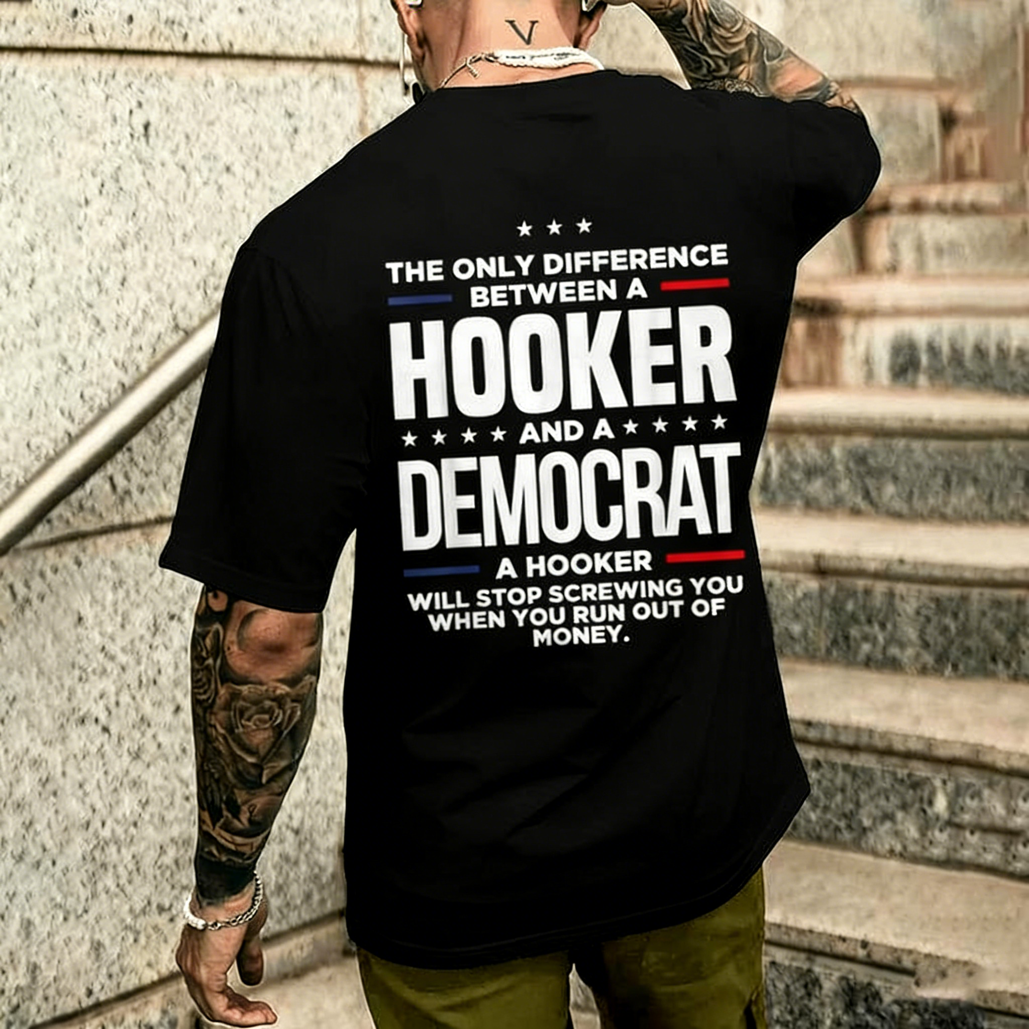 The Only Difference Between A Hooker And A Democrat Men's T-shirt 