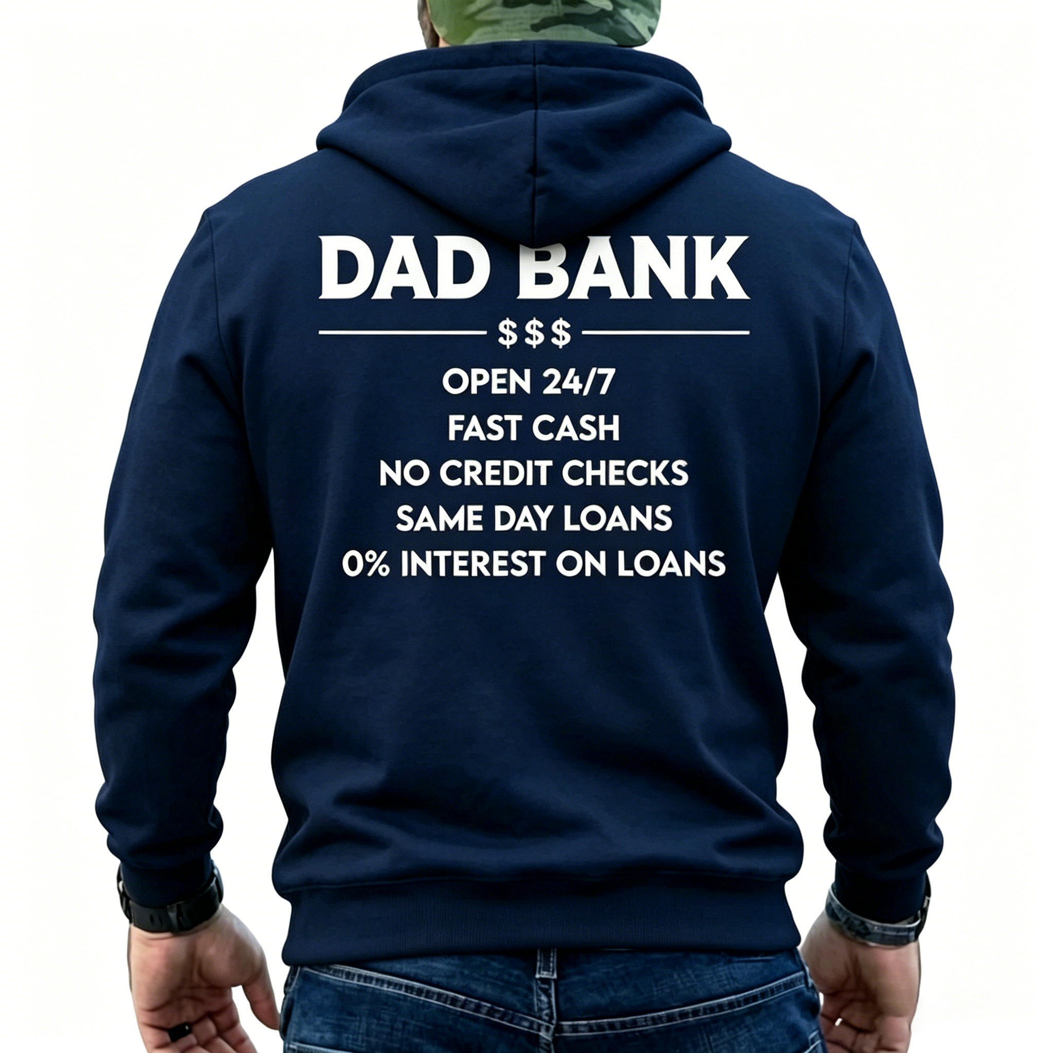 Funny Dad Bank T-Shirt for Men – "Open 247, No Credit Checks" Graphic Tee