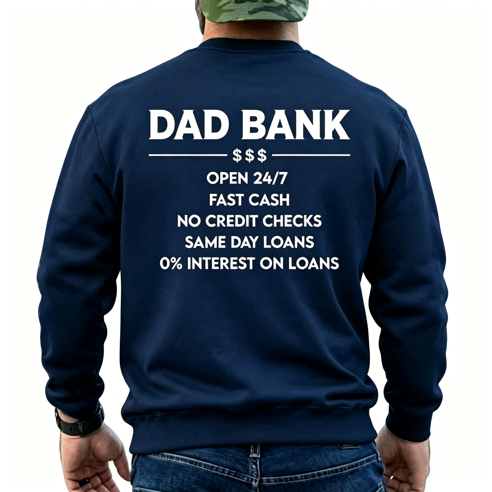 Funny Dad Bank T-Shirt for Men – "Open 247, No Credit Checks" Graphic Tee