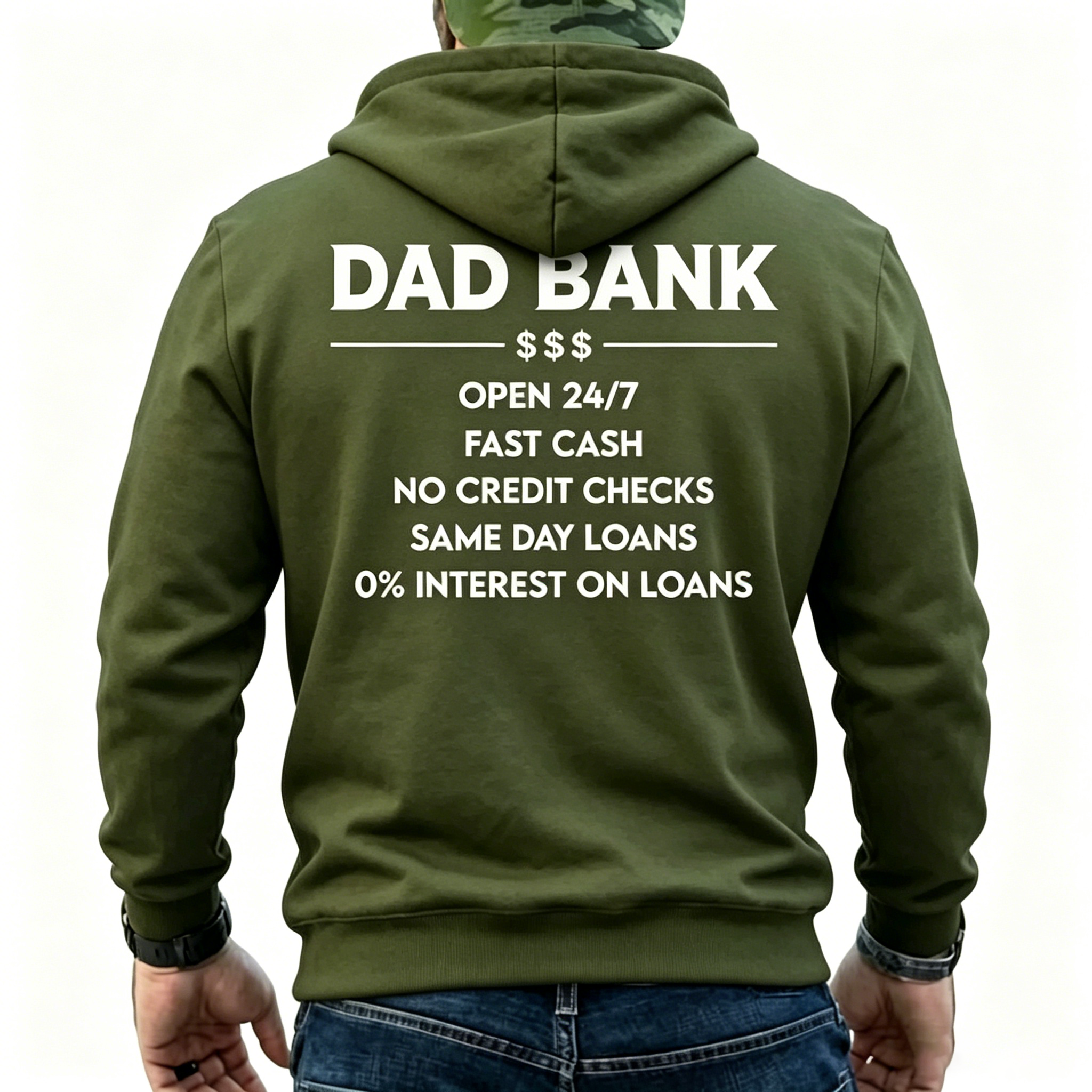 Funny Dad Bank T-Shirt for Men – "Open 247, No Credit Checks" Graphic Tee