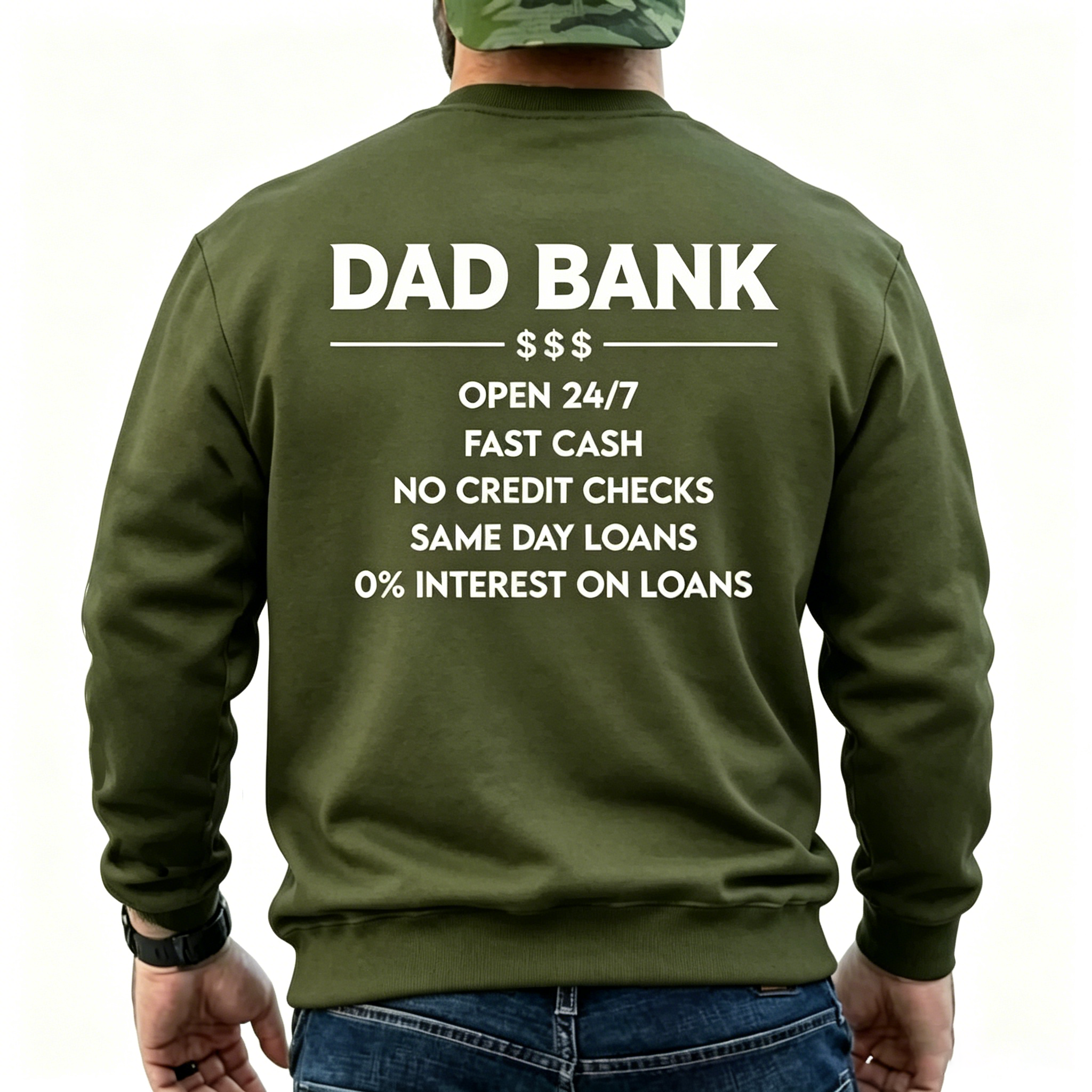 Funny Dad Bank T-Shirt for Men – "Open 247, No Credit Checks" Graphic Tee