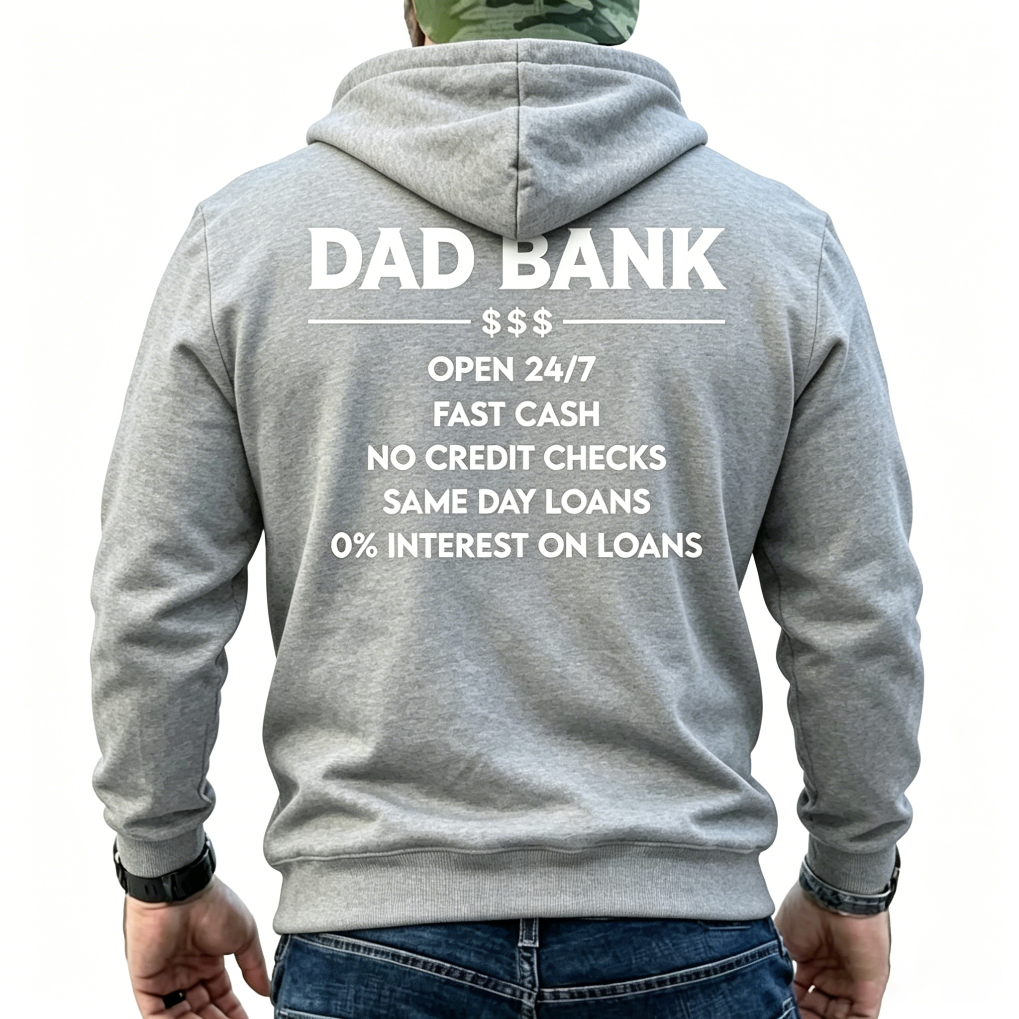Funny Dad Bank T-Shirt for Men – "Open 247, No Credit Checks" Graphic Tee