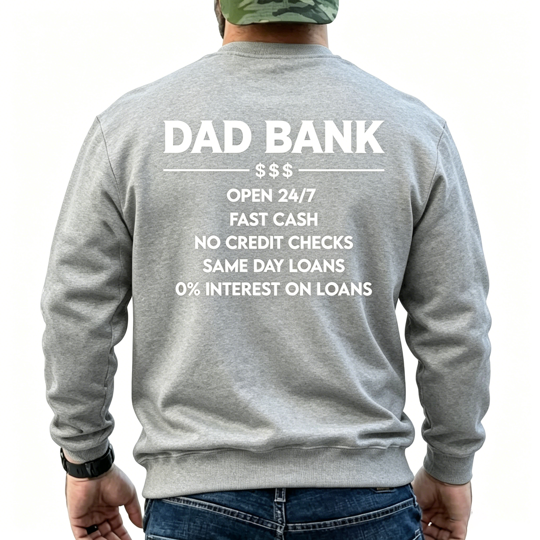Funny Dad Bank T-Shirt for Men – "Open 247, No Credit Checks" Graphic Tee
