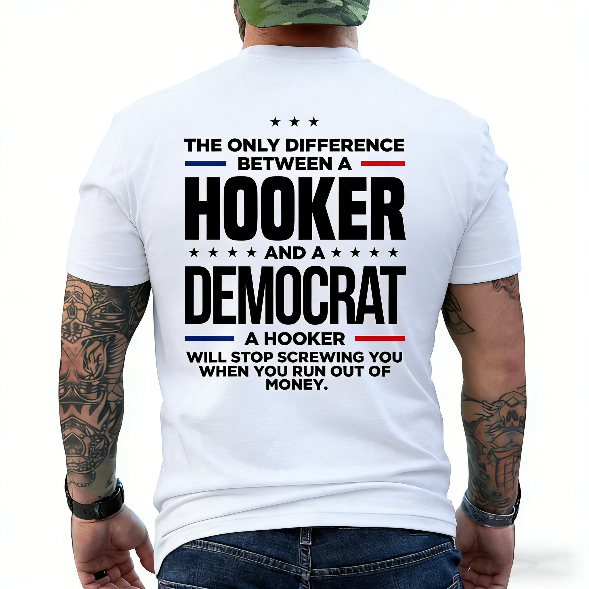 The Only Difference Between A Hooker And A Democrat Men's T-shirt 
