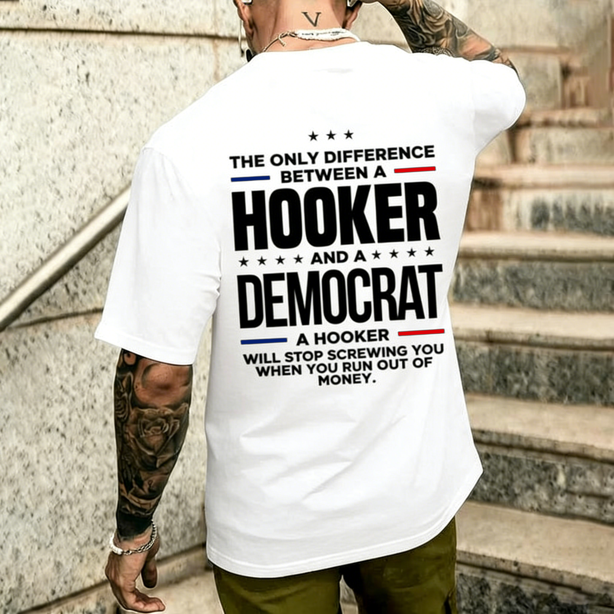 The Only Difference Between A Hooker And A Democrat Men's T-shirt 