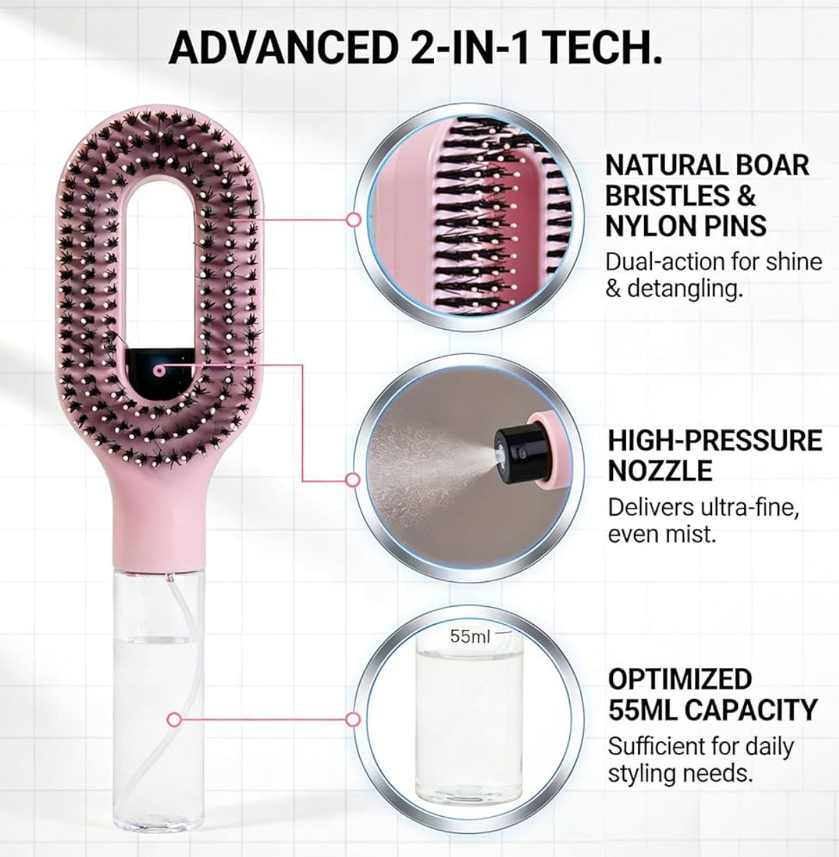Spray Brush™ - 2 In 1 Hair Brush with Water Spray Mister 