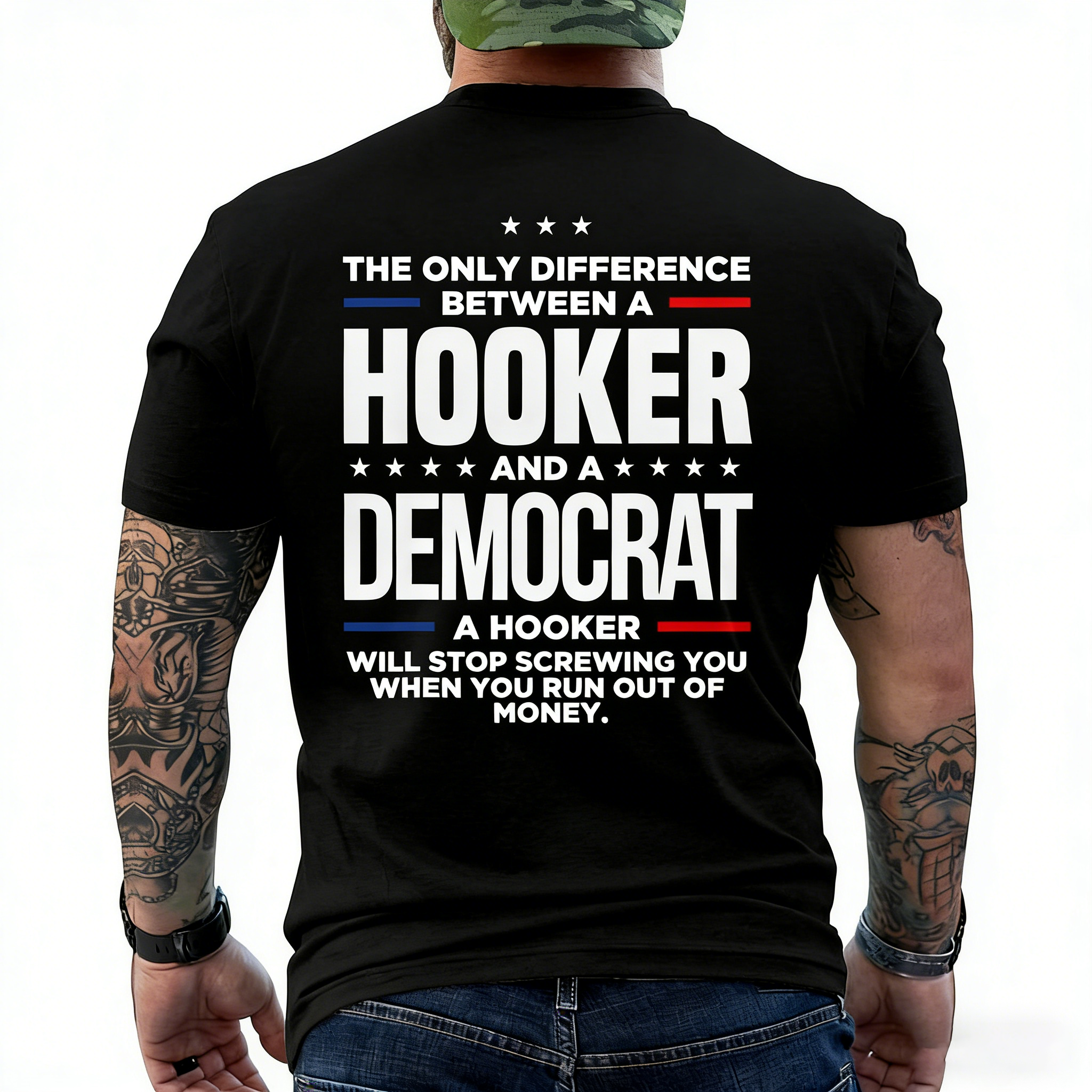 The Only Difference Between A Hooker And A Democrat Men's T-shirt 