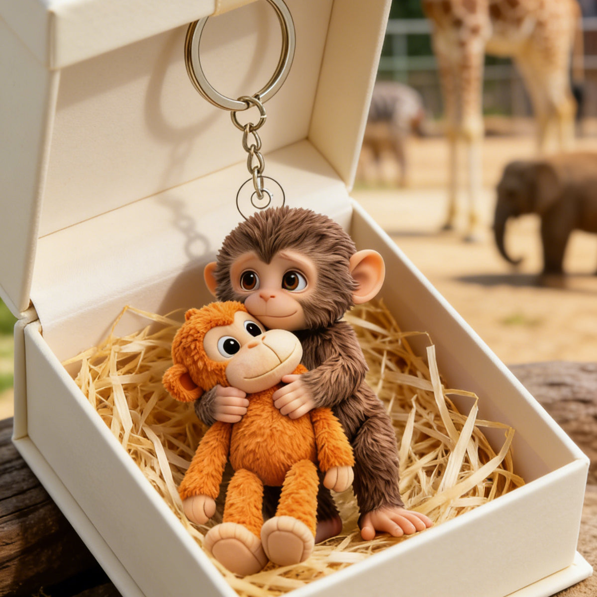 Monkey Hugging Monkey 3D Keychain -Gift For Family, Friends, Loved Ones