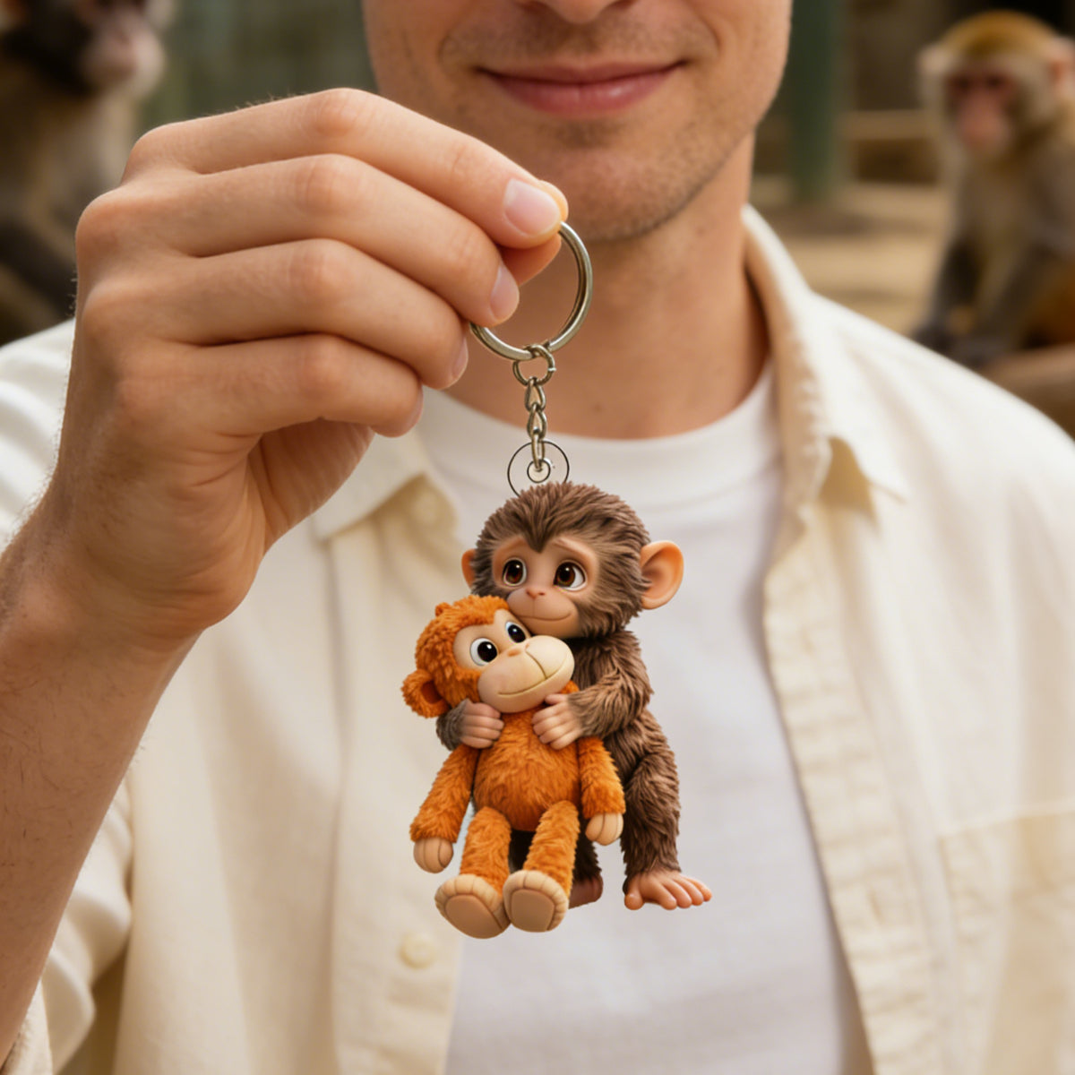 Monkey Hugging Monkey 3D Keychain -Gift For Family, Friends, Loved Ones