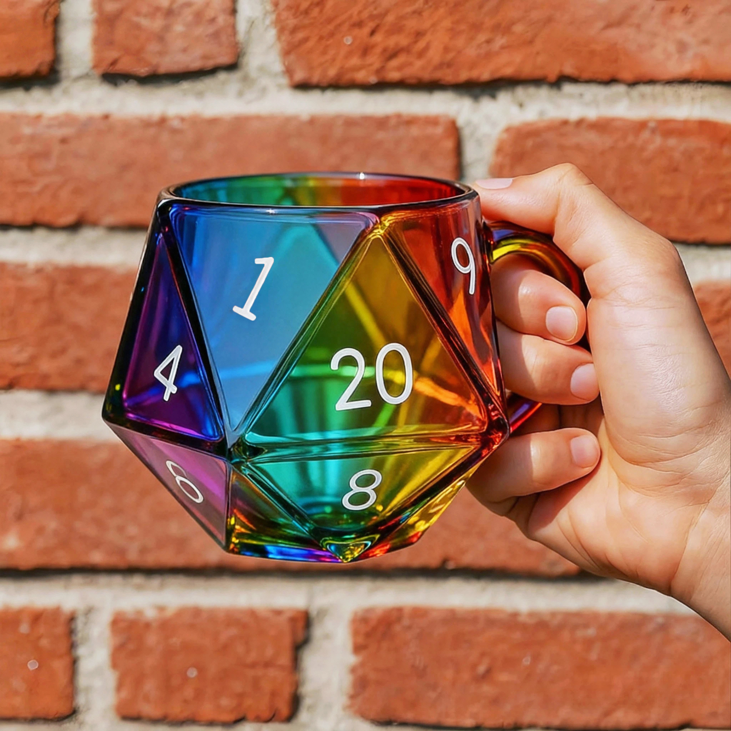 Rainbow D20 Dice Glass Mug