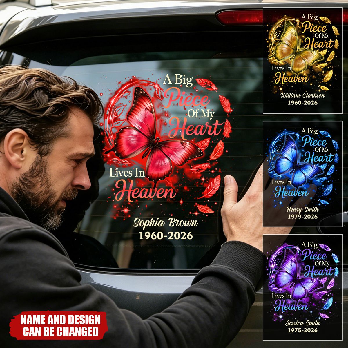 Big Piece Of My Heart Lives In Heaven - Personalized Butterfly Decal