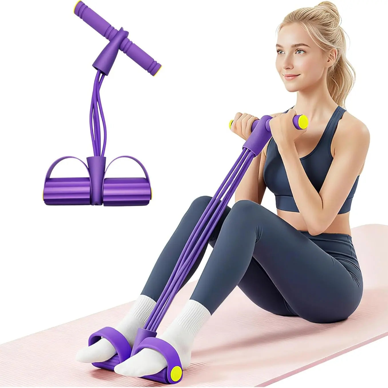 4-Tube Resistance Band Pedal - Elastic Pull Rope for Workout, Stretching & Home Fitness