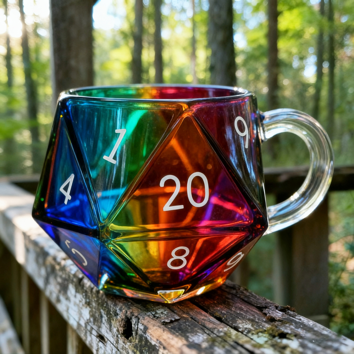 Rainbow D20 Dice Glass Mug