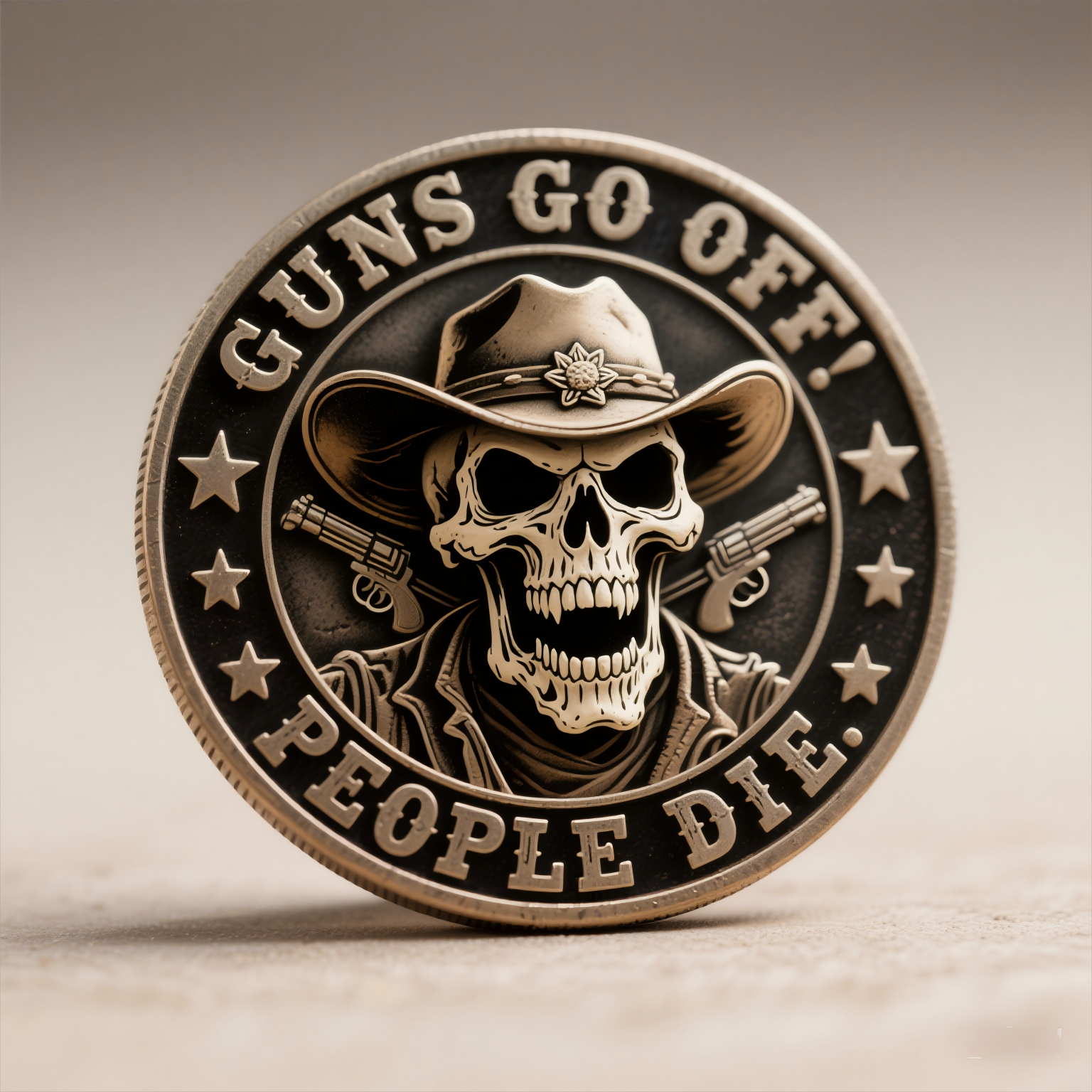 Cowboys Challenge Coins: Guns go off and people die