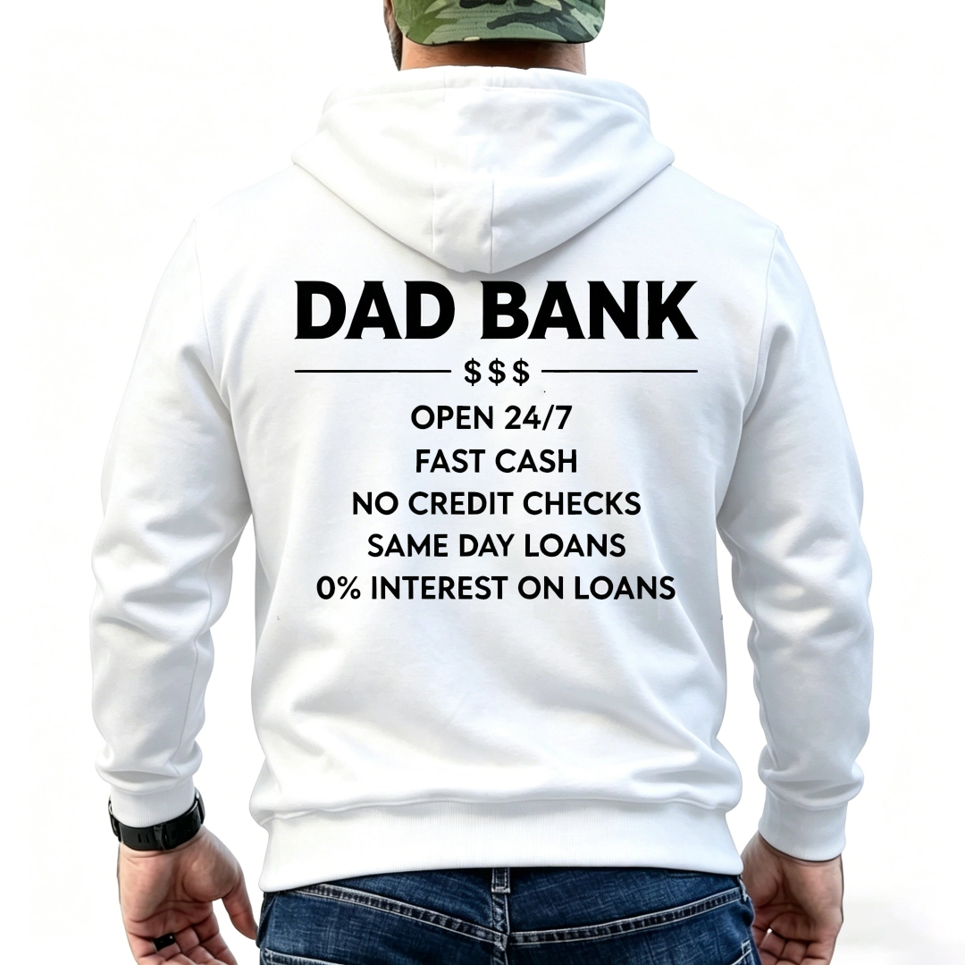 Funny Dad Bank T-Shirt for Men – "Open 247, No Credit Checks" Graphic Tee