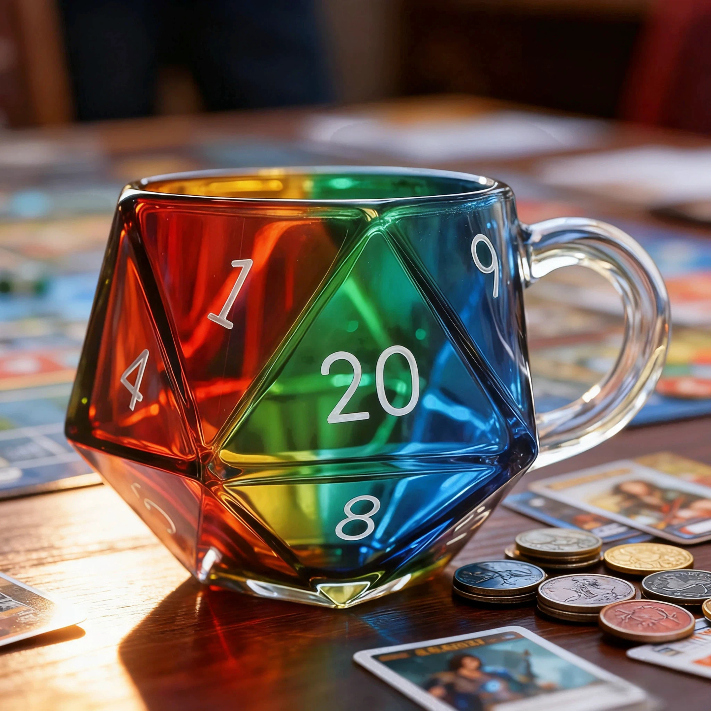 Rainbow D20 Dice Glass Mug