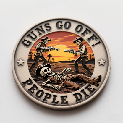 Cowboys Challenge Coins: Guns go off and people die