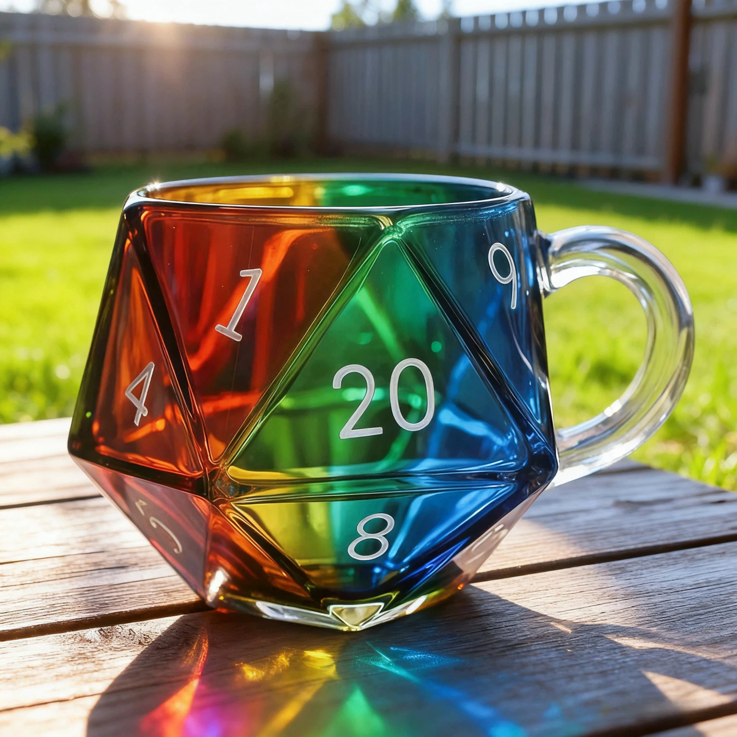 Rainbow D20 Dice Glass Mug