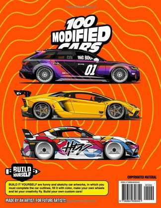 🖼️Beginner-Friendly-🎁100 Modified Cars Coloring Book(❤️HARDCOVER)