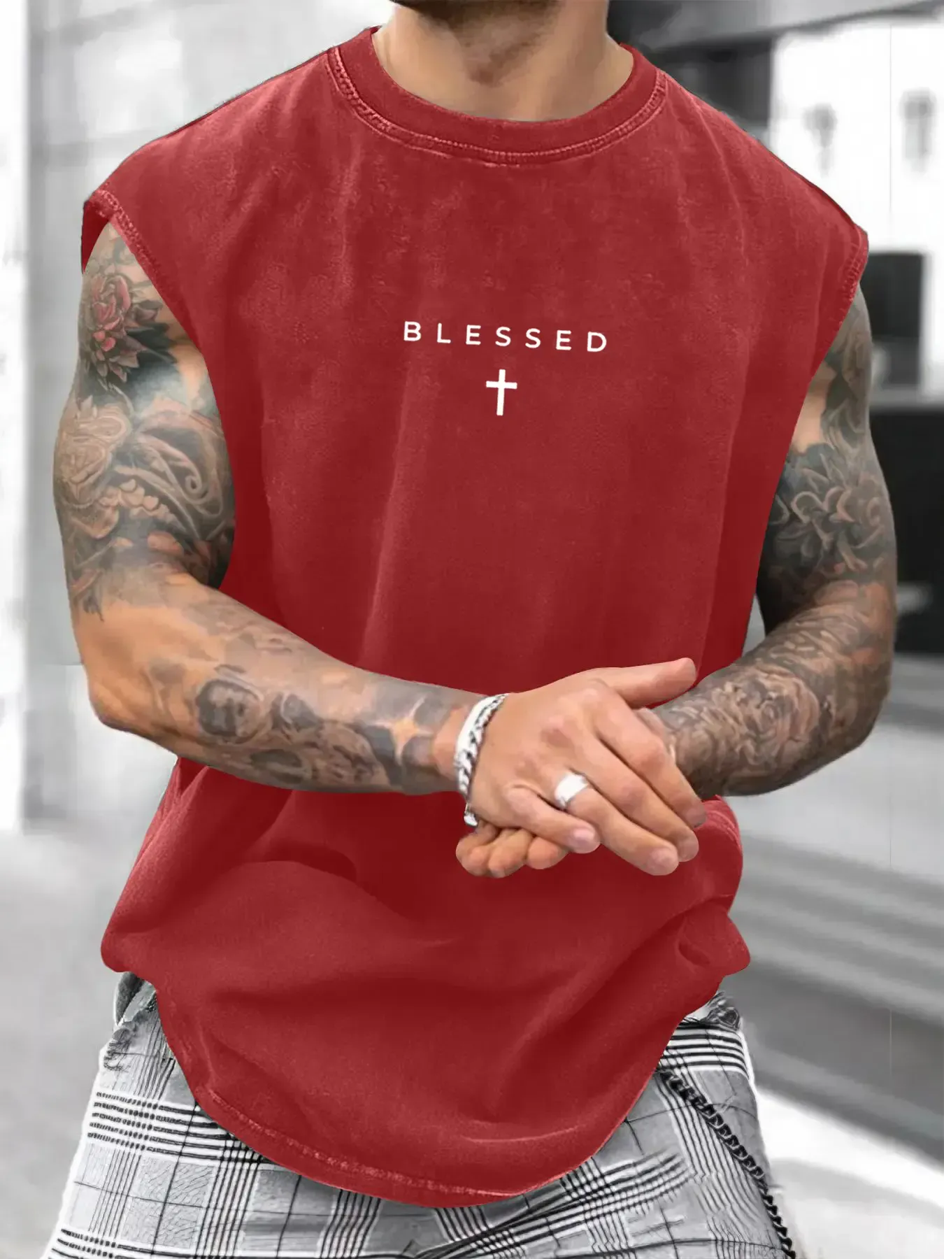 Men's Loose-Fit Sleeveless Short Graphic T-Shirt