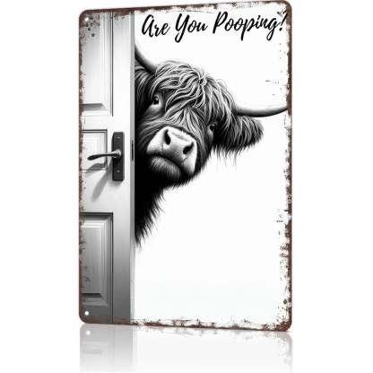 Vintage Highland Cow Sign – FunnyAre You Pooping? Wall Decor😂