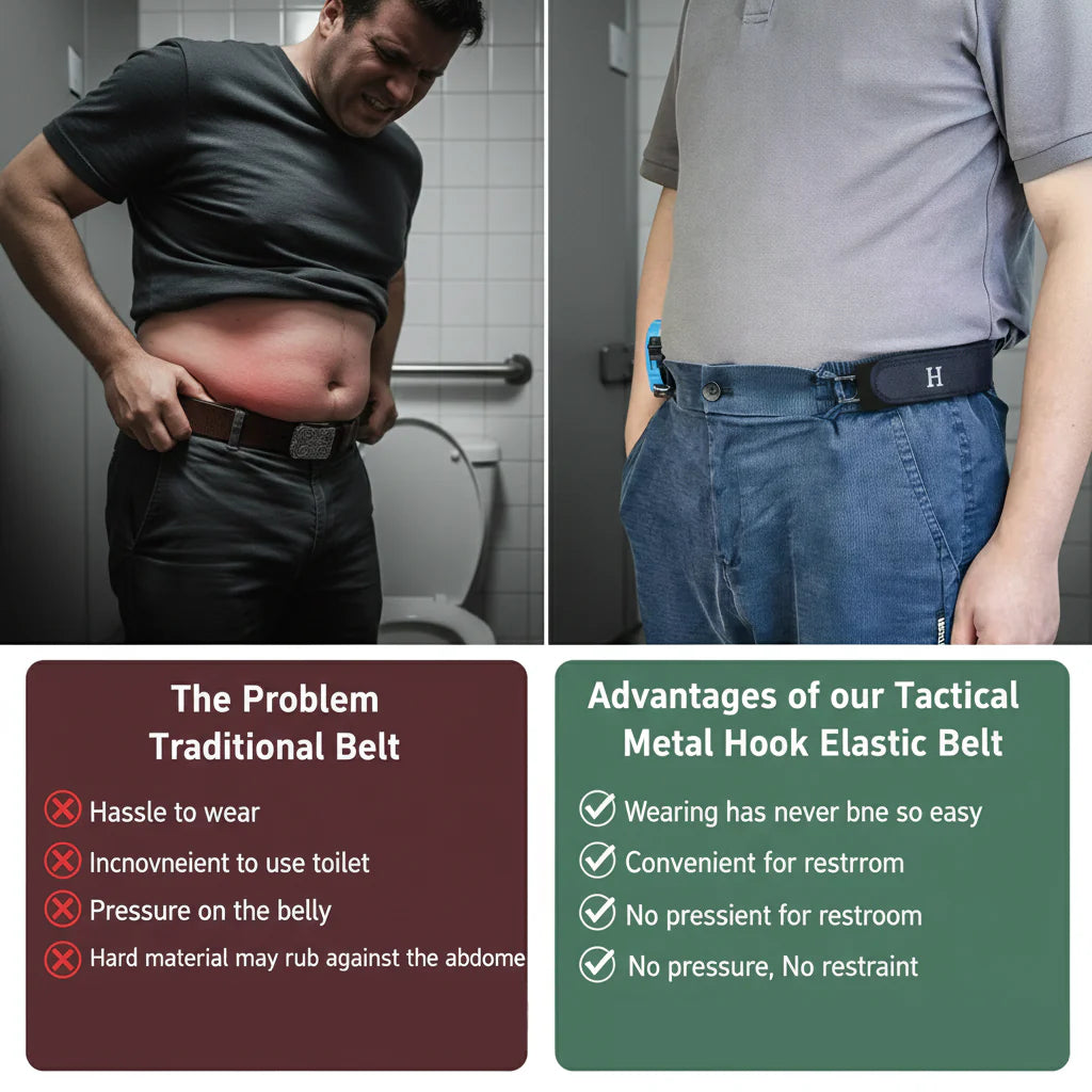 Tactical Metal Hook Elastic Belt (Unisex) - Patented No - Buckle Invisible Design | Soft Adjustable Side