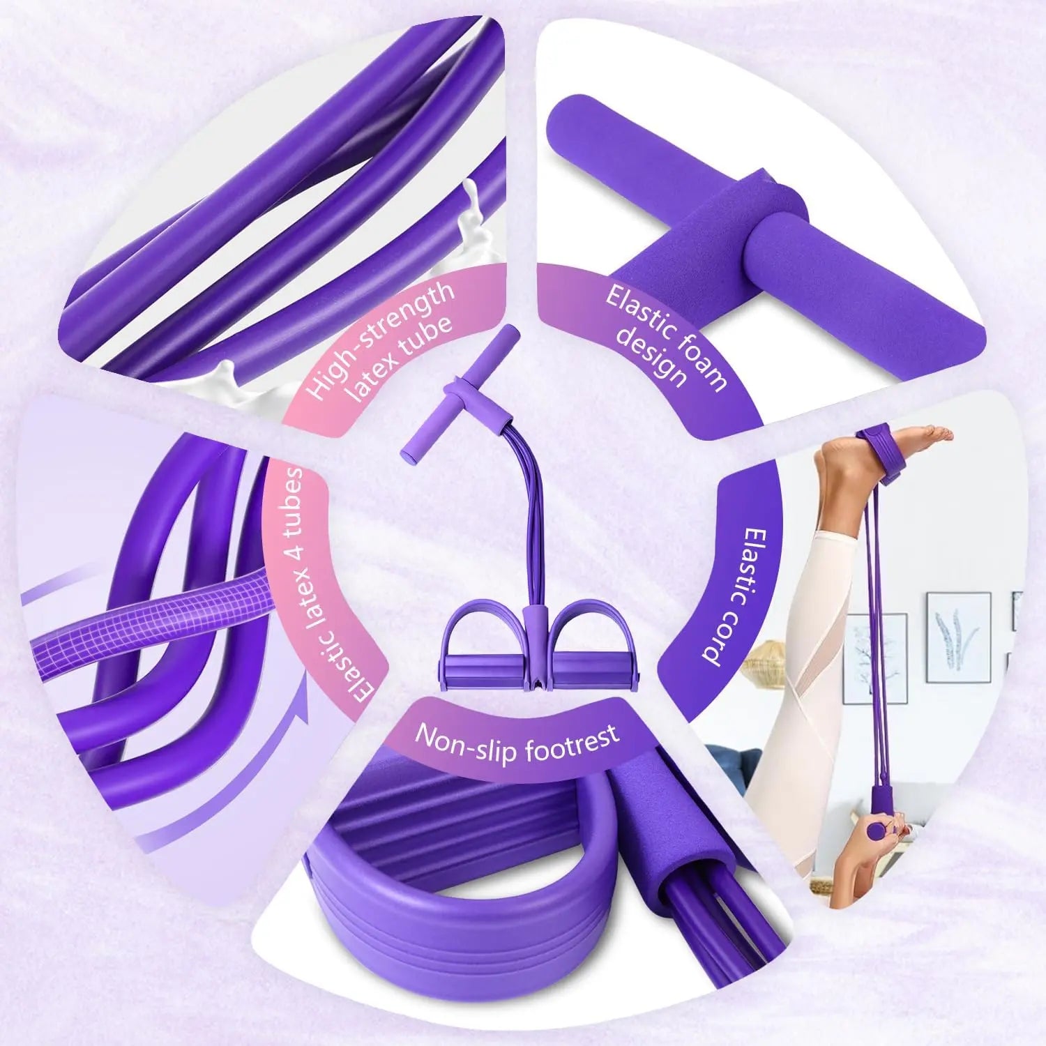 4-Tube Resistance Band Pedal - Elastic Pull Rope for Workout, Stretching & Home Fitness