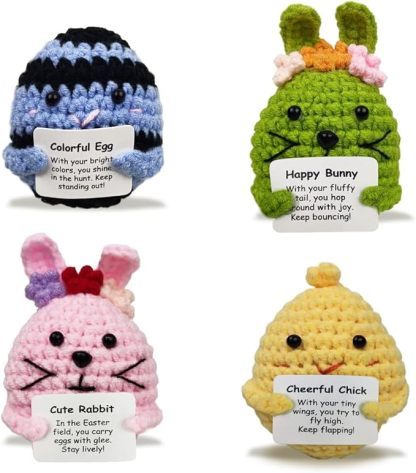 Knitted Wool Easter Toys with Positive Card for Easter Basket Stuffers Gifts