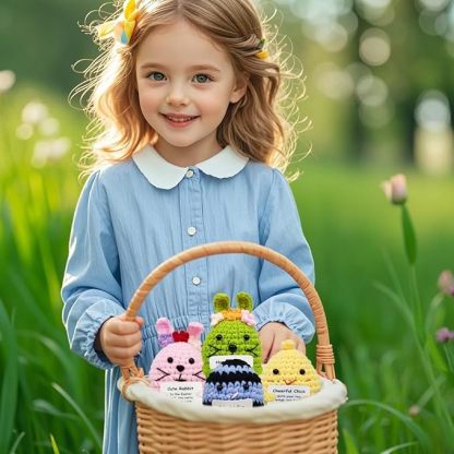 Knitted Wool Easter Toys with Positive Card for Easter Basket Stuffers Gifts