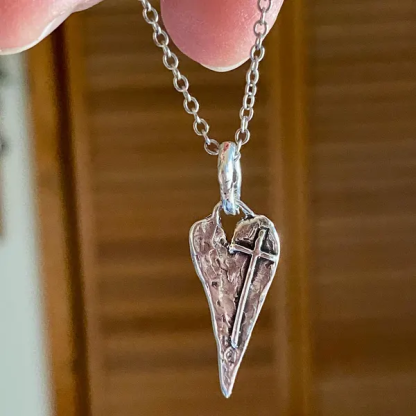 ✝️100% Handmade Silver Cross Healing Heart