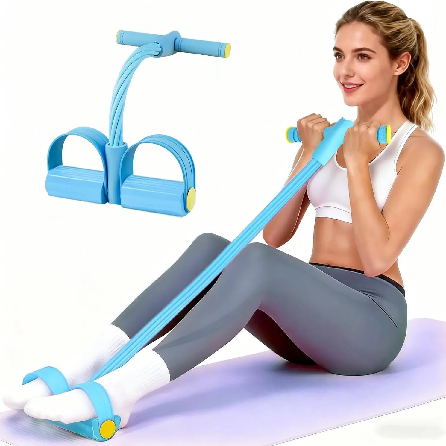 4-Tube Resistance Band Pedal - Elastic Pull Rope for Workout, Stretching & Home Fitness