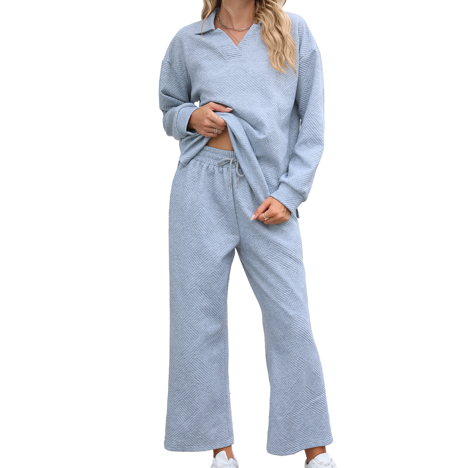 ✨Women 2 Piece Outfit Lapel V Neck Lounge Sets Pockets
