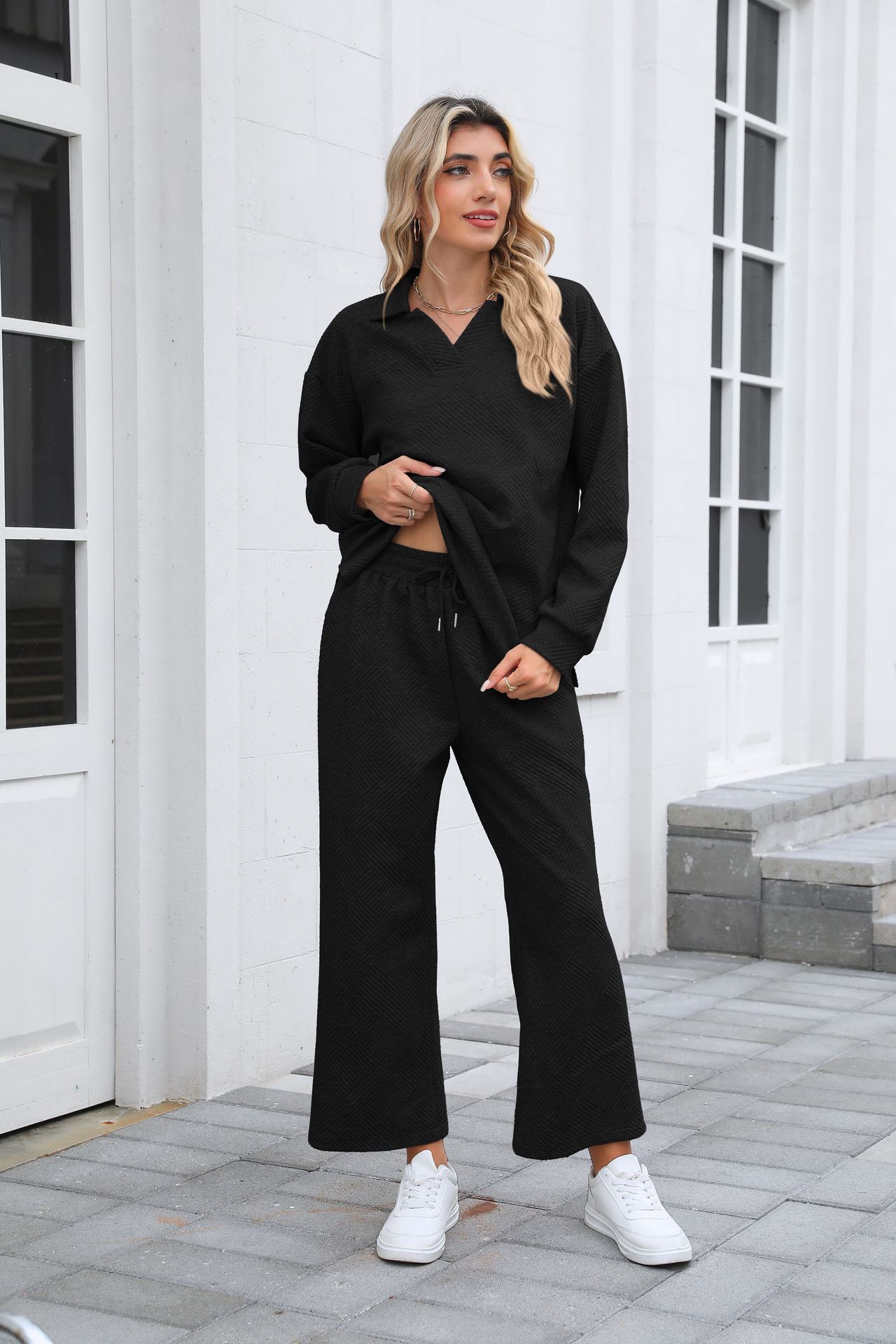✨Women 2 Piece Outfit Lapel V Neck Lounge Sets Pockets