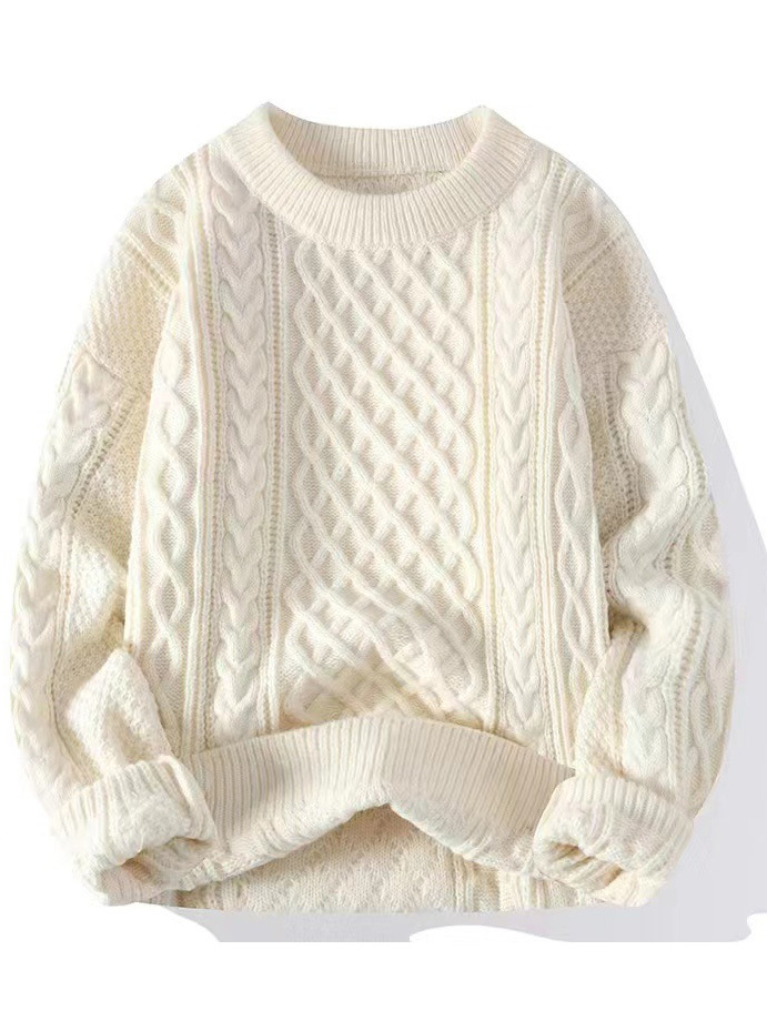 Men's Jacquard Textured Crewneck Knit Sweater