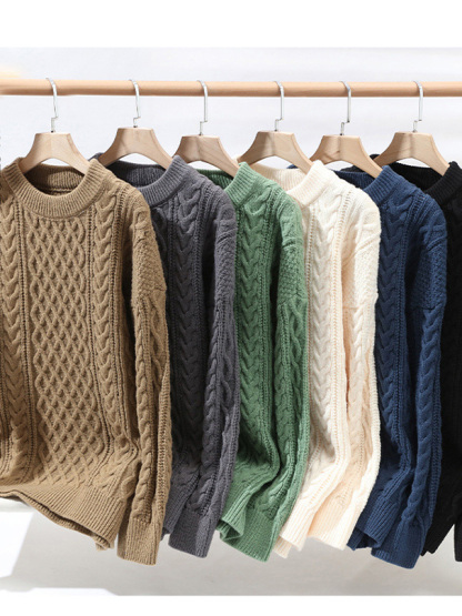 Men's Jacquard Textured Crewneck Knit Sweater