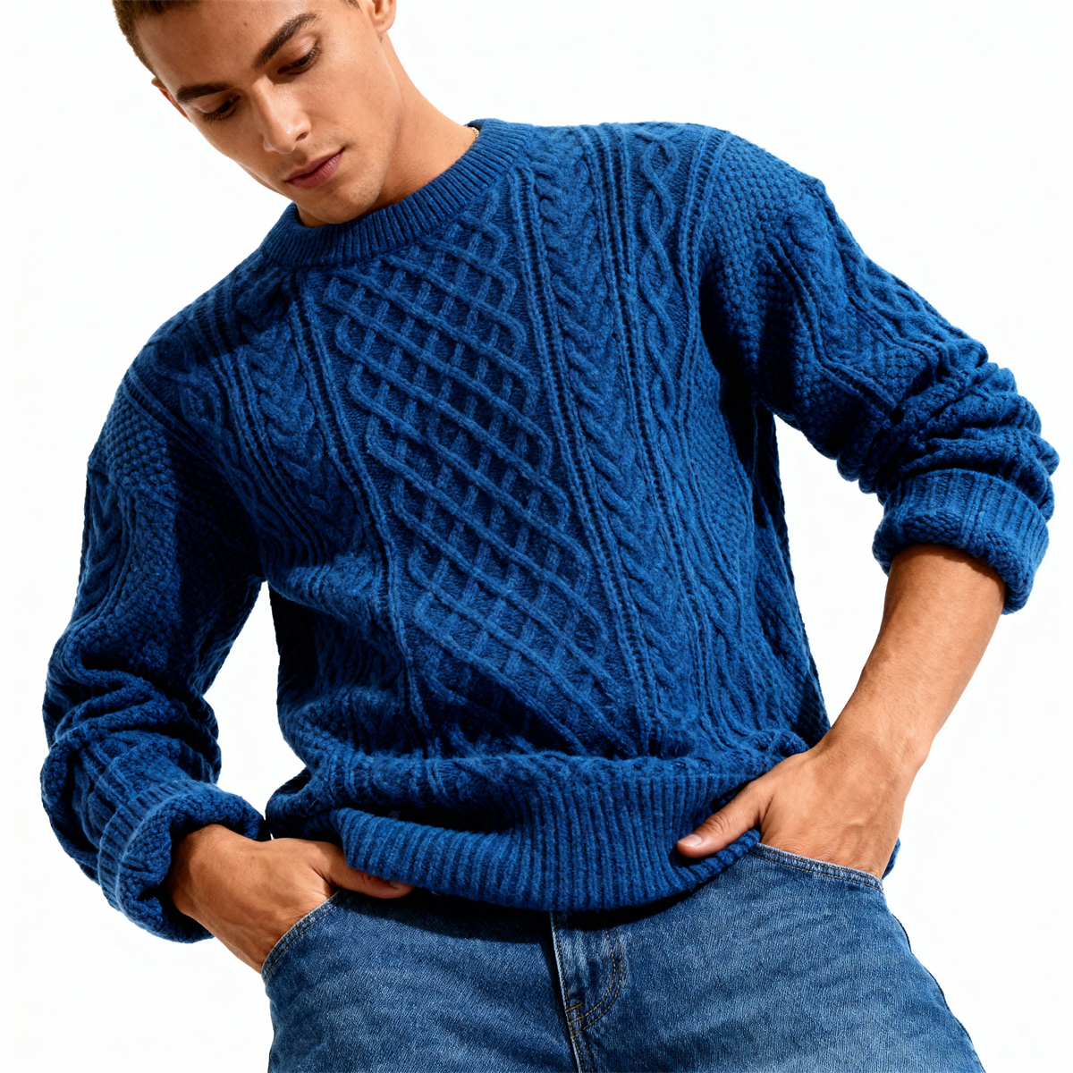 Men's Jacquard Textured Crewneck Knit Sweater