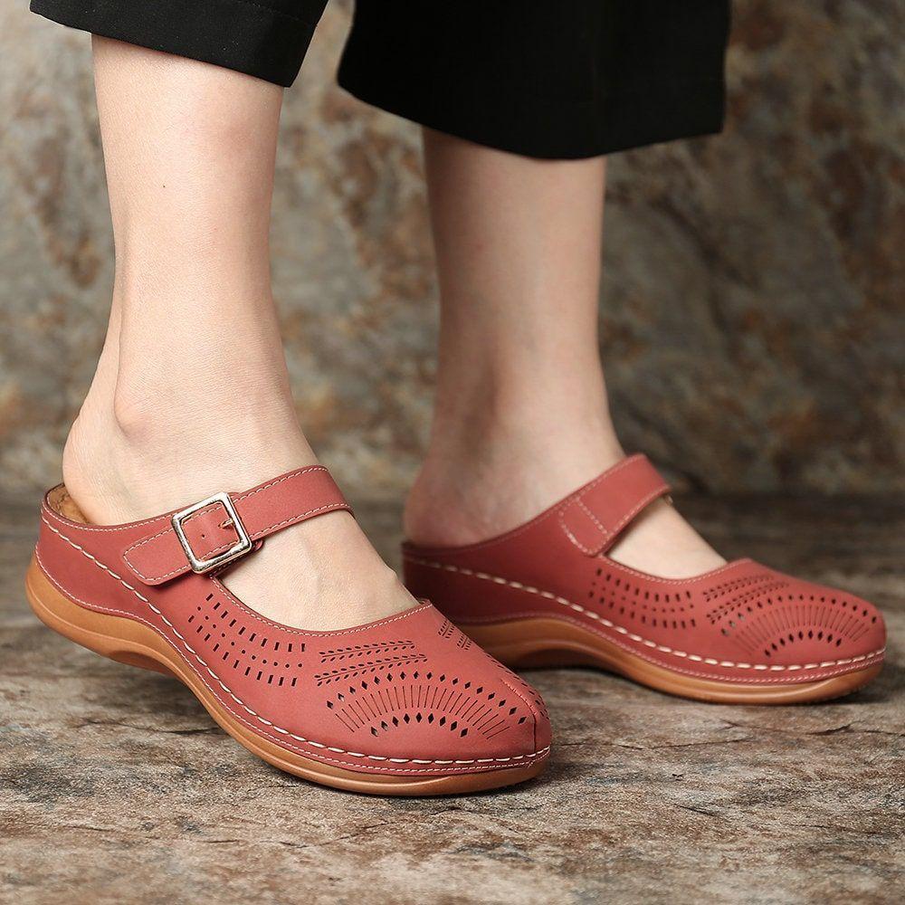 Vanccy Hollow Out Open Heel Casual Wedges Sandals-walkjoyful