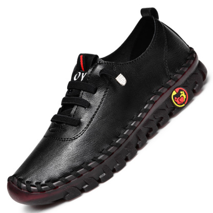 Women Lace Up Leather Handmade Beef Tendon Loafer Shoes-walkjoyful