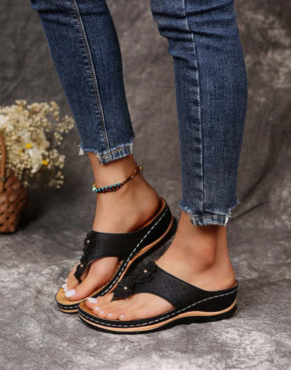 Sandals with Arch Support Anti-Slip wedges Sandal Vintage flower Flip Flop slippers comfortable Casual Wedge Sandals Shoes-walkjoyful