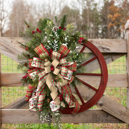 Winter wreath-Farmhouse wagon wheel(Christmas Sale)