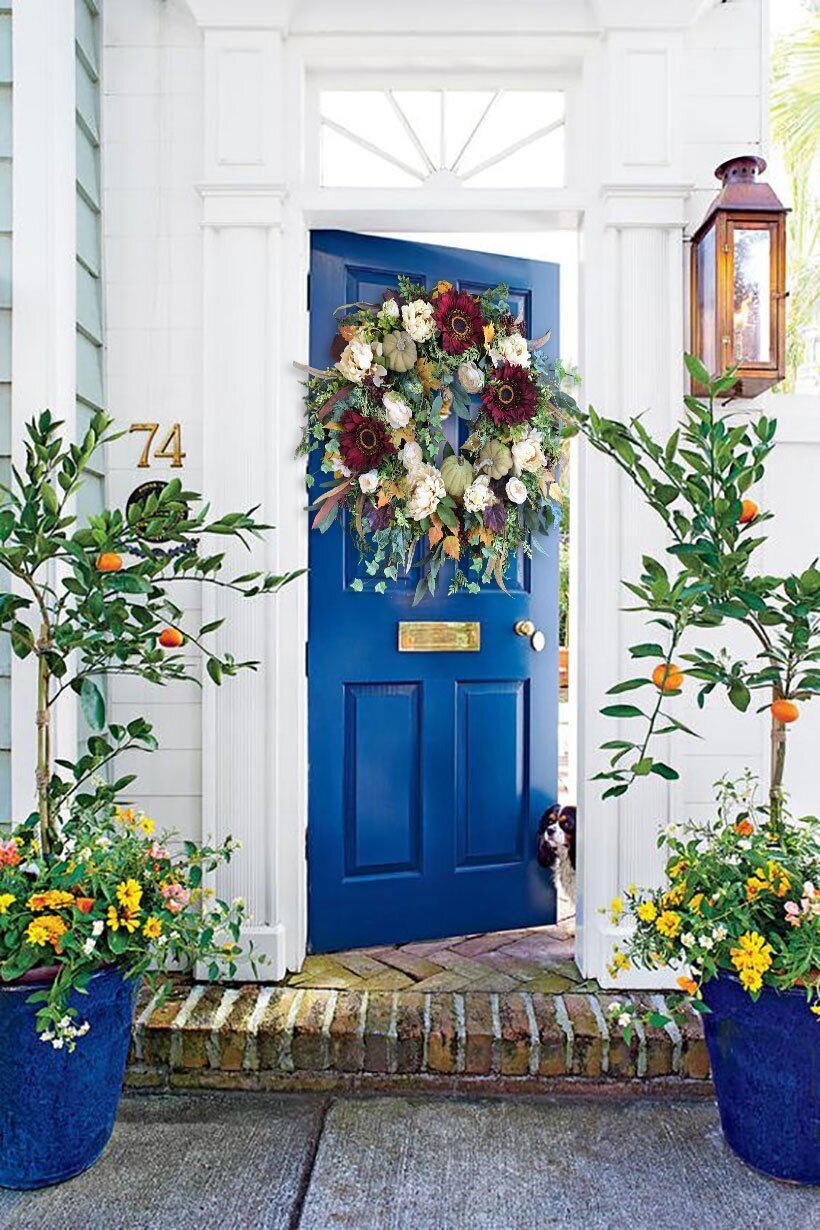 Large Fall Wreath - Burgundy Sunflower Wreath