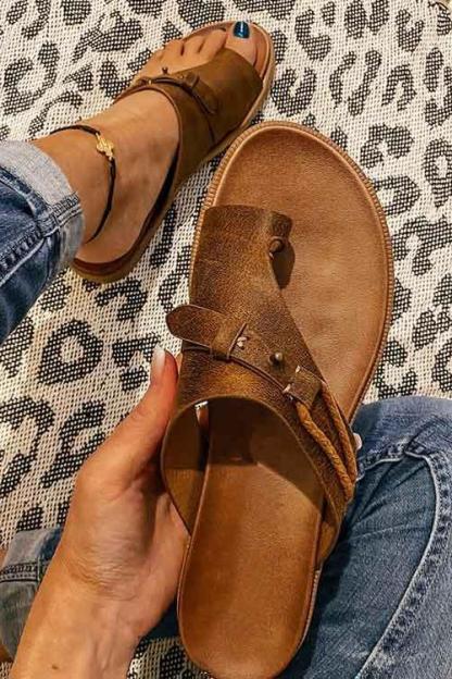 Sandals for Women Orthopedic Bunion Corrector Slippers Leather Ring Toe Sandal Comfy Platform Flat Lady Shoes Plus Sizes-walkjoyful