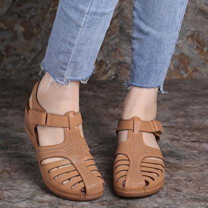 Vanccy - Soft PU Leather Closed Toe Vintage Anti-Slip Sandals-walkjoyful