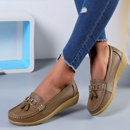 Vanccy-Women Flats Ballet Leather Shoes-walkjoyful