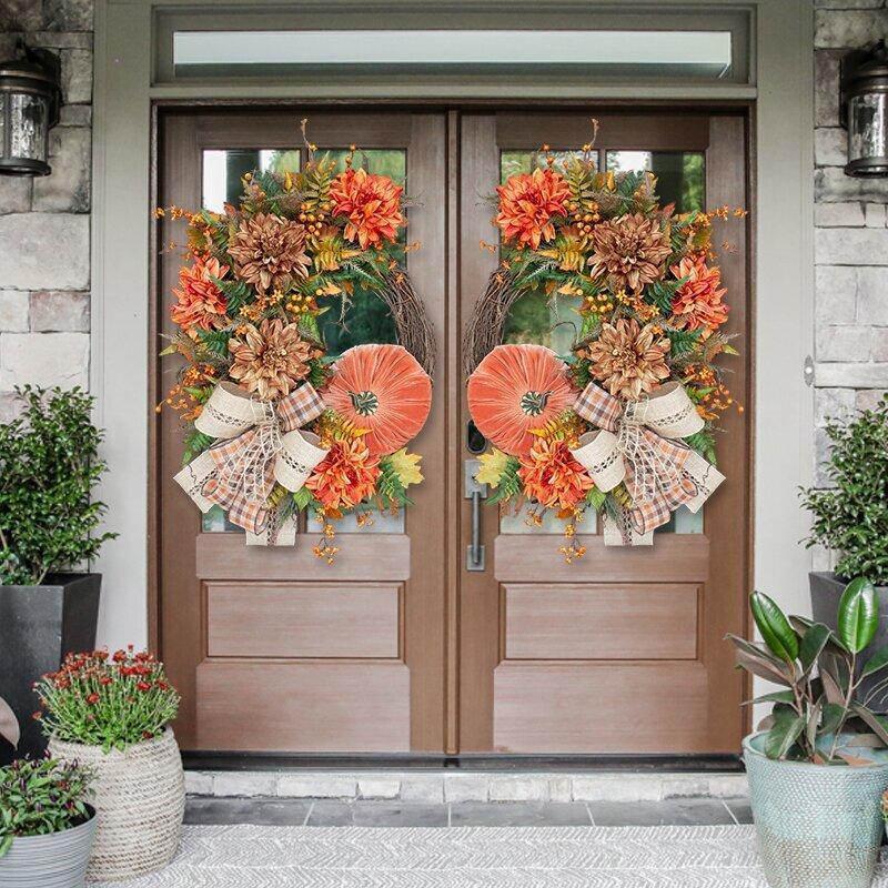 Fall Pumpkin Wreath-Rustic Grapevine Home Decor