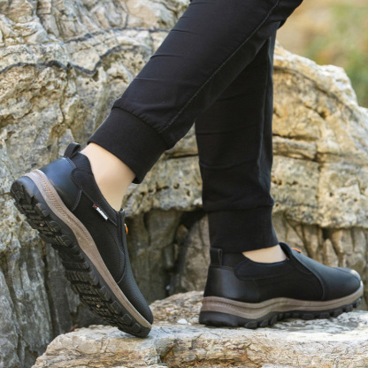 (⏰Limited Time 70% Discount off)Men's Outdoor Breathable Genuine Leather Shoes Non-slip Slip-On Shoes Arch Support Orthopedic Shoes-walkjoyful