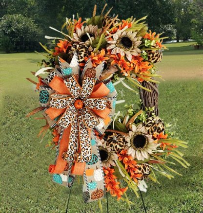 Leopard Sunflower Wreath-Rustic Grapevine Home Decor