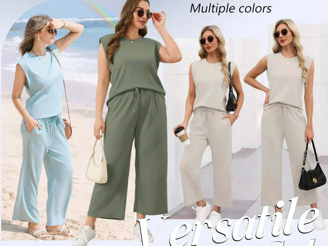 💕 Hot Sale 50% OFF🔥2025 New Women's  Cap Sleeve Top & Wide-Leg Pants 2-Piece Set