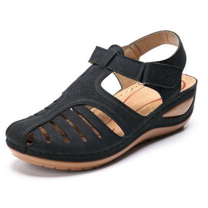 Vanccy - Soft PU Leather Closed Toe Vintage Anti-Slip Sandals-walkjoyful