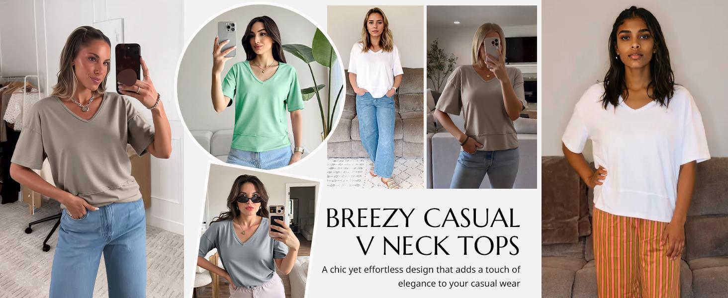 Cicy Bell Women's Summer V Neck T Shirts Casual Short Sleeve Flowy Tops Cute Loose Fit Basic Tees Premium Blend Fabric Flattering V Neckline Cicy Bell Women's Summer V Neck T Shirts Casual Short Sleeve Flowy Tops Cute Loose Fit Basic Tees Premium Blend Fabric Flattering V Neckline